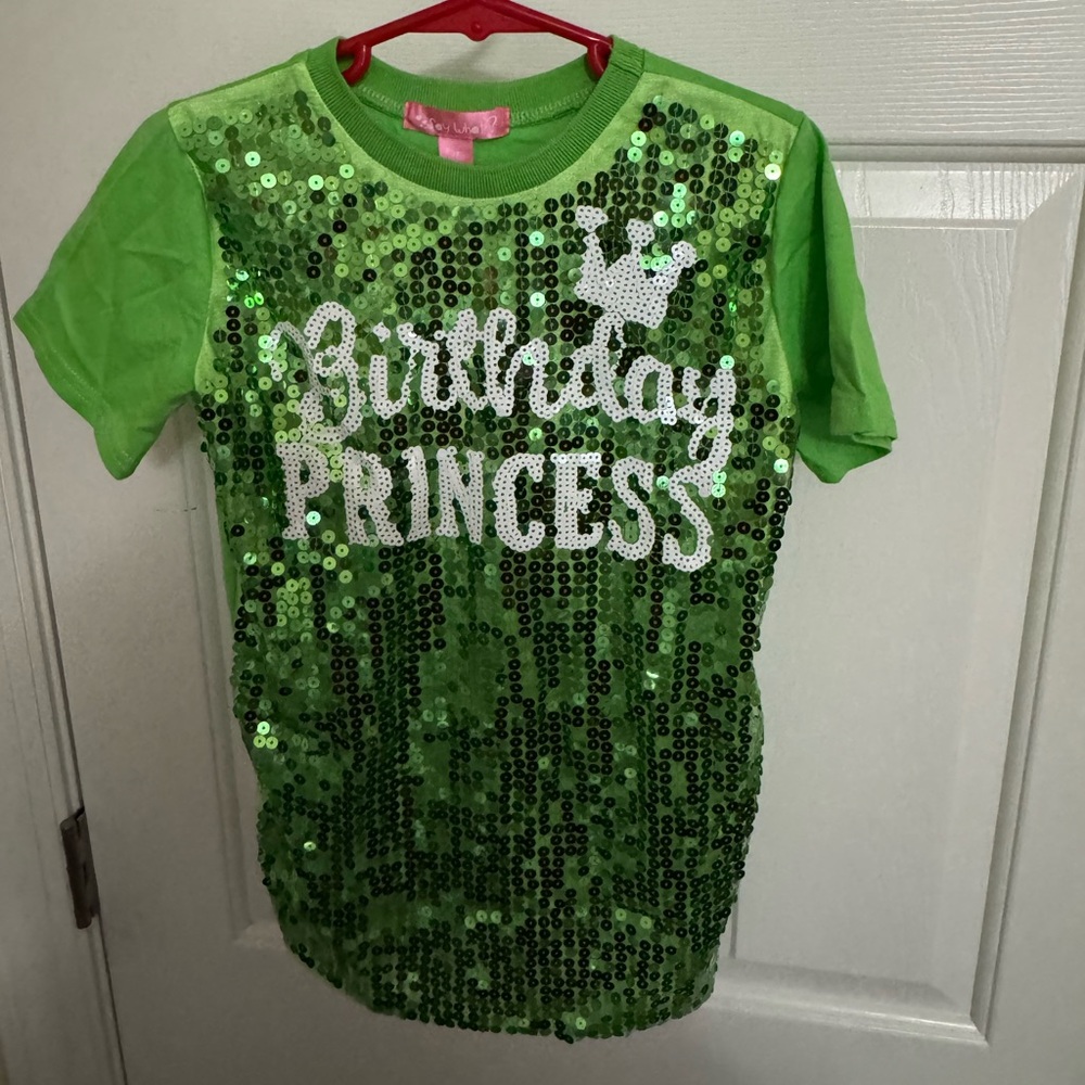 Say What? bright Green Sequin Birthday Princess Tee 4T NWT